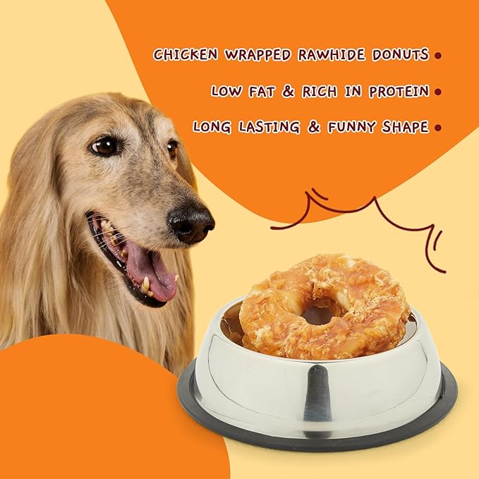 Jungle Calling Dog Treats Long Lasting, Rawhide Chews for Dogs, Chicken Wrapped Rawhide Donuts, Chewy Snacks for Medium Large Dogs
