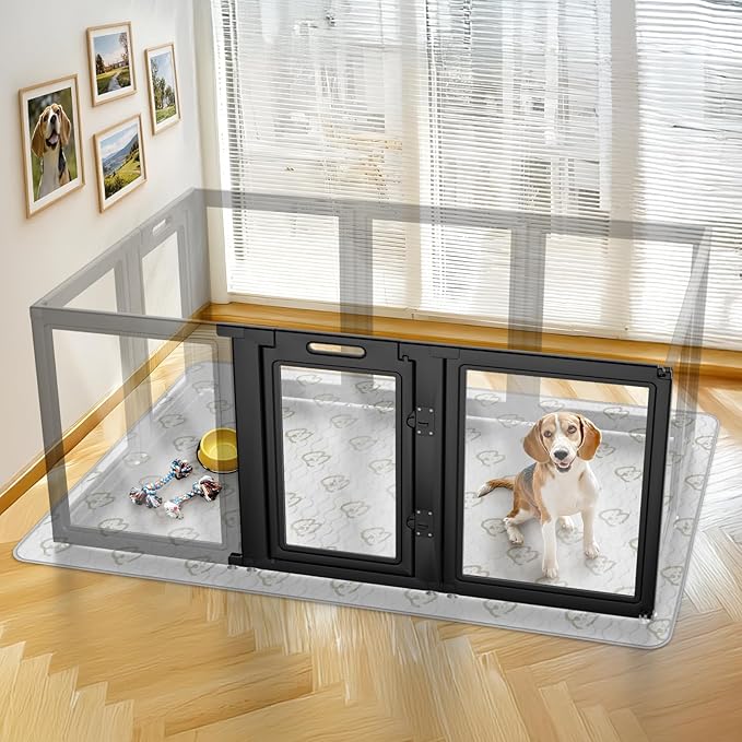 FXW AuraSpace Acrylic Indoor Dog Playpen for Medium Dogs, 35 inch, 2 Panels, Includes 1 Gate & 1 Panel, Black