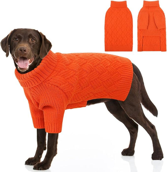 SUNFURA Dog Sweater Large Size Dog, XXL Pet Sweaters for Extra Large Dogs, Doggy Warm Turtleneck Christmas Sweatshirt Cold Weather Knit Pullover for Golden Retriever, Orange XXL