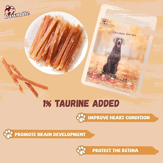 Chicken Jerky Strips Dog Treats, Human Grade Dehydrated Chicken Snacks w/Taurine, Soft & Easily Digestible Training Treats for Small Medium Large Dogs, Rawhide-Free, Grain-Free, 10.6oz