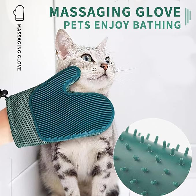 2 in 1 Cat Fur Glove & Pet Hair Remover Glove, Dog Grooming Glove Brush for Shedding, Massage, Efficient Pet Hair Remover Mitt for Cleaner Couch, Carpet [Blue/Single]