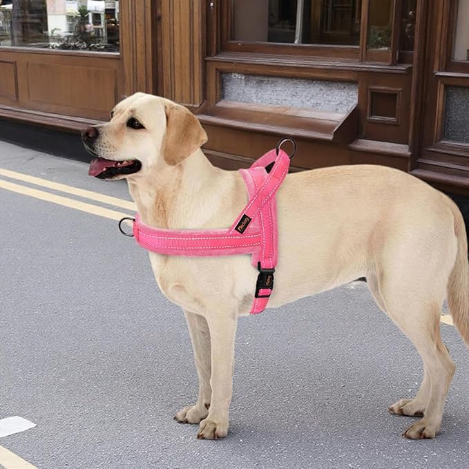 Didog Soft Flannel Padded Dog Vest Harness, No Pull/Quick Fit Reflective Dog Strap Harness, Easy for Training Walking (M:Chest 21-26", Pink)