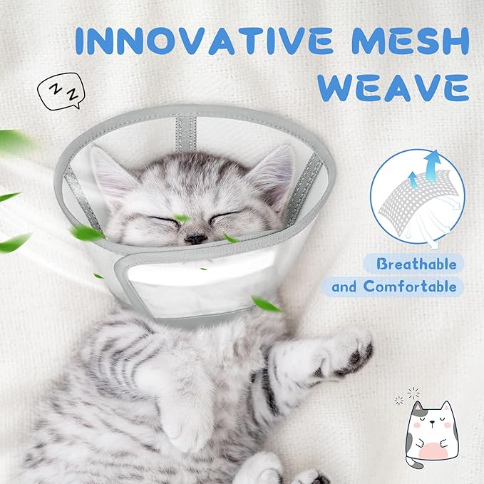 Supet Cat Cone Collar Soft, Air Mesh Recovery Collar to Stop Licking, Breathable Neck Cone Alternative for Small Kitten, Lightweight Cat Head Cone Anti Scratch (M)