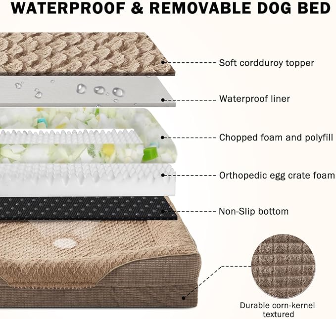 INVENHO Orthopedic Extra Large Dog Bed, XXL Waterproof Egg-Crate Memory Foam Dog Couch Bed with Washable Removable Cover, Waterproof Lining and Nonskid Bottom