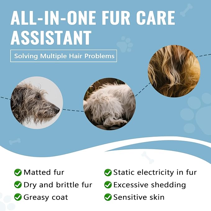 Dog Detangler Grooming Spray 10 Fl Oz, Leave in Pet Conditioner for Hair Dematting, Dry Skin & Pet Fur Shedding, Deodorization & Itch Relief & Reduces Tangles, Suitable for All Coat Types