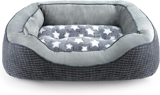 SIWA MARY Dog Bed for Medium Small Dogs, Washable Sofa With Wide Sides, Pentagram Pattern, Durable Pet Cuddler, Warming Soft Calming Puppy Sleeping, Star-Gray, Medium-(25''x 21''x 8'')