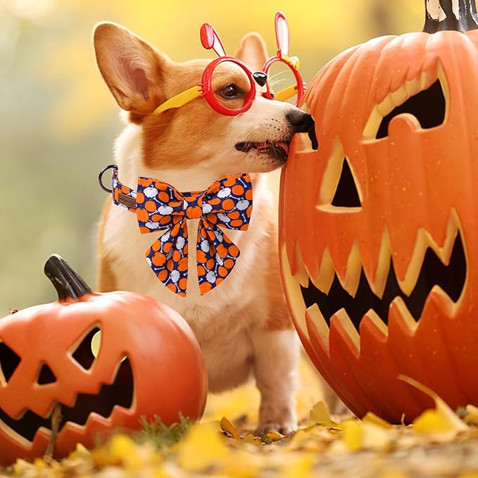 Unique Style Paws Halloween Day Dog Collar with Bowtie Bone Pumpkin Cotton Dog Collars for Small Medium Large Dogs