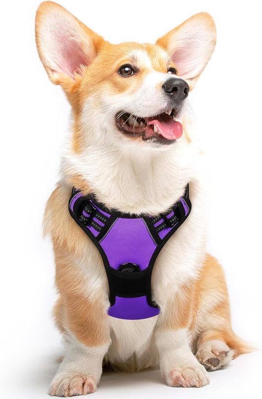 Eagloo Dog Harness Medium Sized Dog, No Pull Service Vest with Reflective Strips and Control Handle, Adjustable and Comfortable for Walking, No Choke Pet Harness with 2 Metal Rings, Purple, M