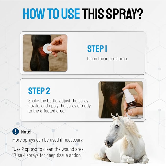 Horse Wound Care Spray with Silver – Wounds, Scratches, Cuts, Abrasions, Itching, Hot Spots, Skin Irritation – First Aid Solution and Breeds – 4 Oz