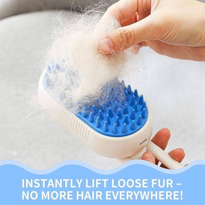 Cat Steam Brush for Shedding,4 in 1 Pet Steam Brush for Cats & Dogs,Deshedding,Massage,Cleaning & Anti-Static All In One,Suitable for Long & Short Haired Pets,Includes Waterless Shampoo,Blue