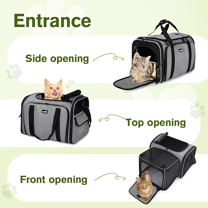 Pecute Expandable Cat Carrier, Soft Side Pet Carrier with Seat Belt, Dog Carriers for Small Dogs, Portable & Foldable Cat Bag Carrier Great for Travel, Outdoor, Hiking, Camping