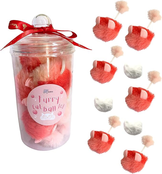 Cat Toy Ball Furry Ball with Bell in Pink Cat Toy Catnip Silvervine