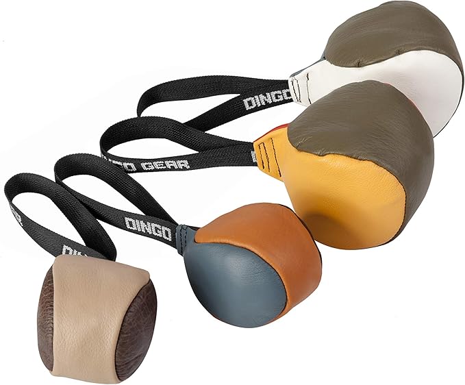 Dingo Gear Soft Genuine Leather Ball with a Handle for The Bite Training, Ø 11 cm Retrieve and Reward Dog Toy S02779, Random