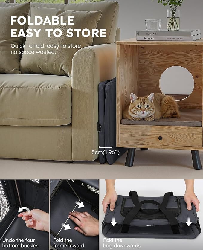 pecute Cat Carrier Stable, Pet Carrier Breathable and Portable, Cat Carriers Bag with Scientific Hidden Partition, Carriers for Cat Under 5kg, Dog Carriers Suitable for Travel and Outing, Dark Gray