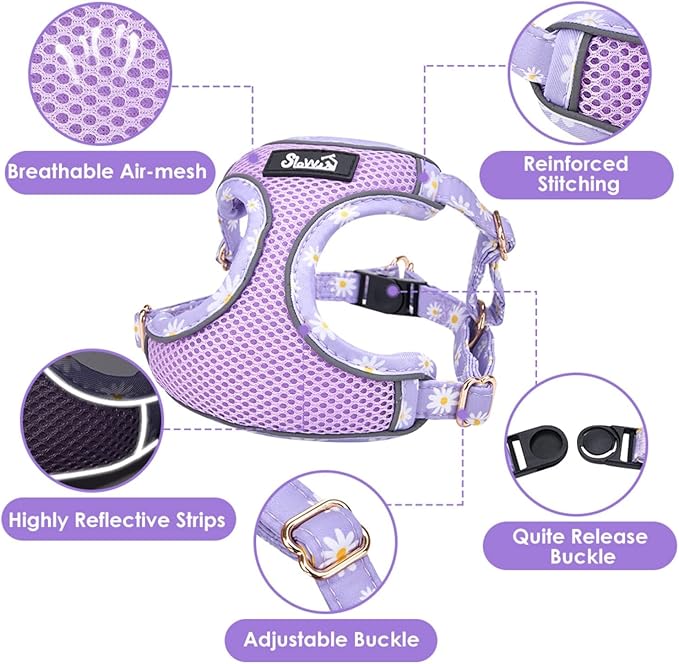 SlowTon Small Dog Harness - No Pull Dog Harness and Leash Set, Soft Mesh Lightweight Puppy Vest Harnesses, Adjustable Pet Harnesses for XXS XS Small Medium Easy Walk Hiking (Purple, S)