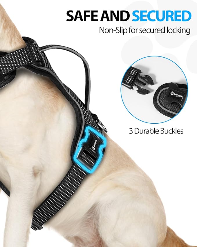 Emperor Pets Reflective Dog Harness Medium Sized Dog - No Pull Dog Harness with 2 Leash Clips, Premium Oxford Soft Padded Puppy Harness, No Choke Design Dog Vest for Large Dogs (M, Black)