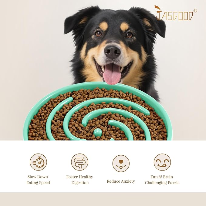 JASGOOD Slow Feeder Dog Bowl - Anti-Gulping, Prevents Bloat & Choking, Healthy Design for Large & Medium Dogs