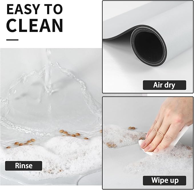 Pet Feeding Mat - Absorbent Dog Mat for Food and Water, No Stains Cat Bowl Mat, Easy to Clean Pet Placemats, Quick Dry Dog Water Dispenser Mat for Messy Drinkers | Paw Light Grey 16"x 24"