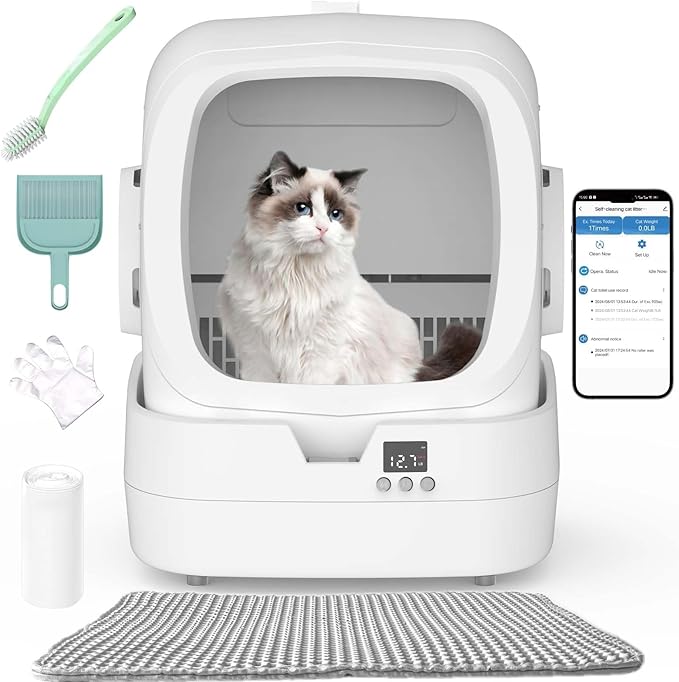 Automatic Cat Litter Box Self Cleaning - APP Control and Weight Monitoring - Ultra-Quiet, Medium Cats and Kittens Litter Box, Safe Anti-Pinch【Assembly Required】