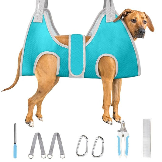 Supet Dog Grooming Hammock for Large Dogs, Dog Hanging Harness for Nail Trimming Doorframe, Pet Holder Restraint for Clipping Nails, Pet Hoist Sling for Cutting Nails at Home (Blue XXL)
