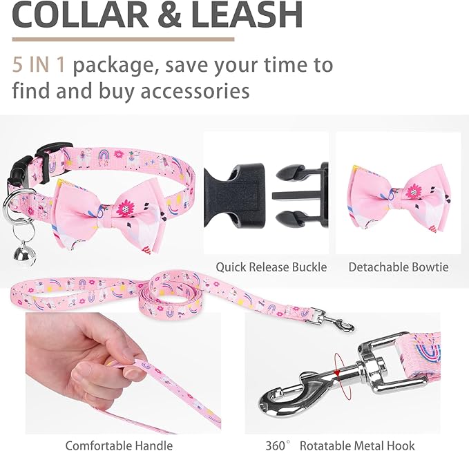 PUPTECK Adjustable Dog Harness Collar and Leash Set, Step in No Pull Pet Harness for Small Medium Dogs Puppy Cats Outdoor Walking, Soft Mesh Padded Reflective Vest Harnesses, Light Pink Alpaca, M