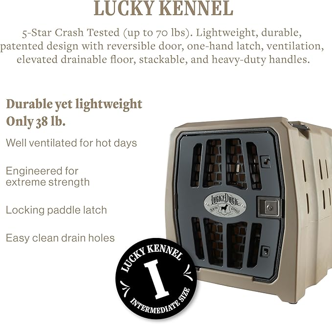 Lucky Dog Kennel, Durable Crash Tested Portable Dog Crates, Intermediate, Tan