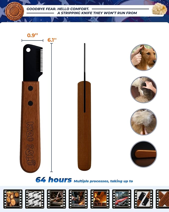 Stripping Knife for Dogs – Gentle Hand Stripping & Carding Knife for Terriers & Double-Coated Breeds, Solid Sapele Hardwood & Black Oxide Stainless Steel, Easy to Clean,Dog Grooming Tool(Left-Handed)
