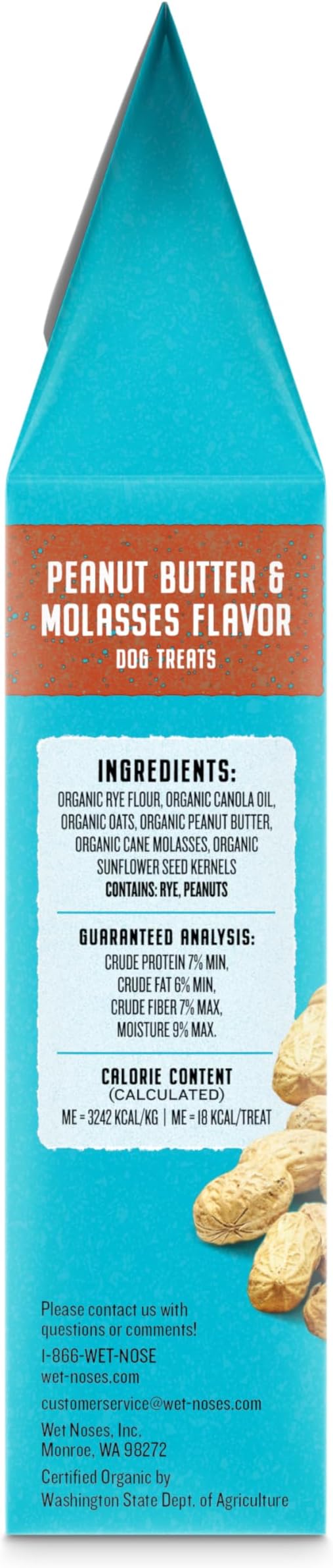 All Natural Dog Treats, Made in USA, 100% USDA Certified Organic, Non-GMO Project Verified, 14 Oz Box, Peanut Butter & Molasses Flavor, 2 -Pack