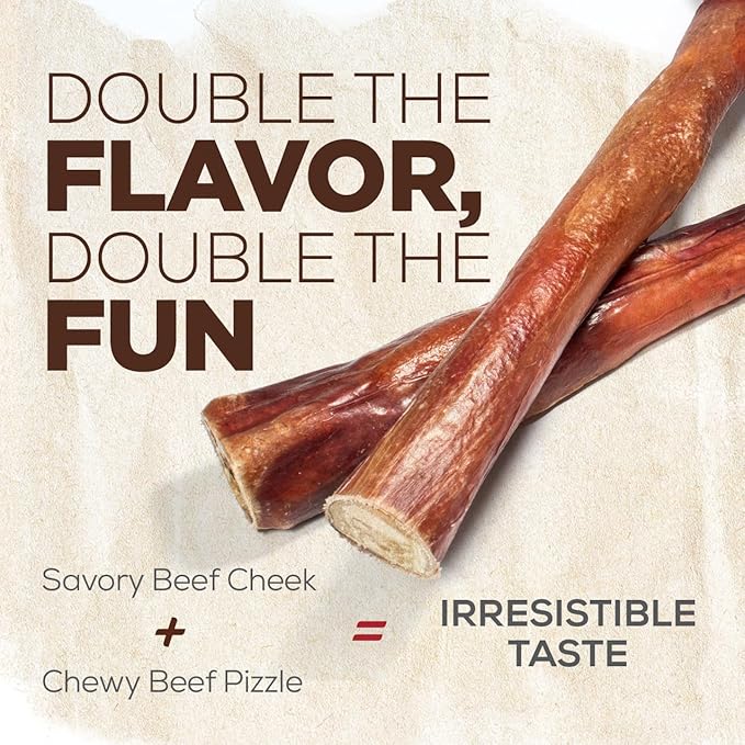 Natural Farm Power Bully Sticks Dog Chews (6”,8 Ounces), 2-in-1 Power Chews: Premium Beef Cheek Wrapped in Beef Pizzle, Double Chewing Time, Promotes Dental Health, Great for Medium Dogs