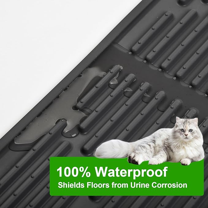 Gosmol Cat Litter Mat XXL 38" x 25" Extra Large Waterproof Trapping Mat with Raised Points, Easy Clean Litter Mat, Non-Slip Silicone Cat Mats for Litter Boxes & Floor-Black