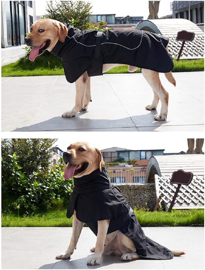 Barkworthies Dog Raincoat - Waterproof Winter Jacket with Velvet Inner, Reflective Strip, Black XS