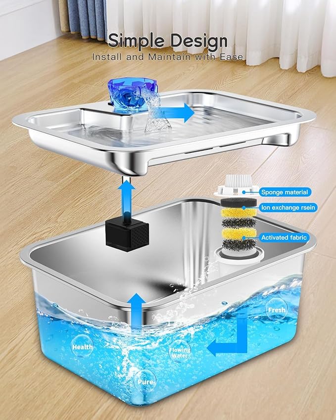 Dog Water Fountain for Large Dogs, tainless Steel 3Gallon Extra Big Pet Fountains, Dog Water Bowl Filter Automatic Dog Bowl Dispenser,Drinking Bowls for Multi Pets, Easy to Clean, Quiet Pump