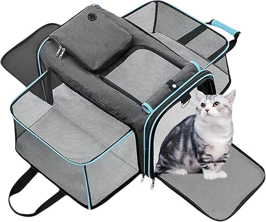 Expandable Travel Small Dog Cat Carrier(Large),Airline Approved Soft-Sided Pet Carrier with Removable Fleece Pad and Pockets for Cats/Puppy and Small Animals