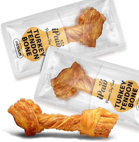 iPaw Turkey Tendon for Dogs, Ingredient Sourced from USA, Hypoallergenic, All Natural Human Grade Puppy Chew, Dog Treats for Signature Series, Rawhide Alternative, 2 Units/Pack Bone (Medium)