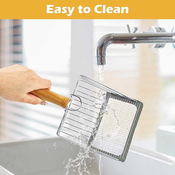 Stainless Steel Cat Litter Scoop,Cat Litter Scooper with Solid Wooden Handle,Kitty Metal Scooper & Speed Sifter Deep Shovel Scoop Filter,Kitten Pooper Lifter for Litter Box