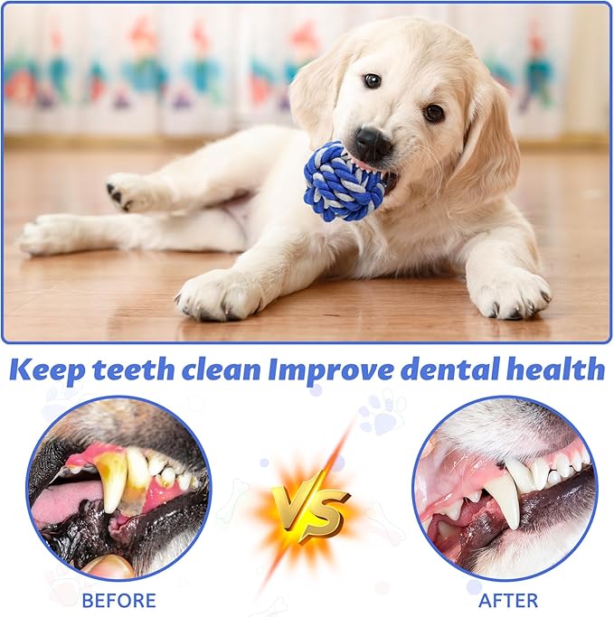 Pet Chew Rope Toy for Teething, Entertainment & Interaction, Knots Weave Cotton Rope, Biting Small Ball Tough Chew Toys for Dogs & Cats, 4 Pack