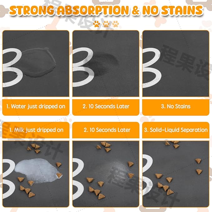 Dog Food Mat, 39.4"x31.5" Largest Absorbent Dog Mat for Food and Water, Non Skid Cat Bowl Mat, No Stains Quick Dry for Pet Water Dispenser Pet Supplies for Messy Drinkers