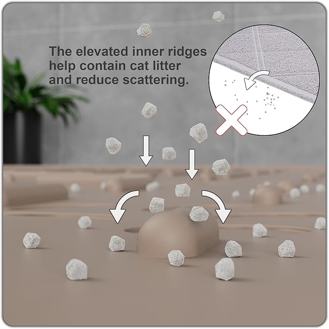 OHMO Cat Litter Mat Trapping Mat Premium Silicone Rubber 23.5x16 Beige, Waterproof and BPA Free Kitty Litter Box Mat, Easy to Clean and Keeps The Floor Tidy