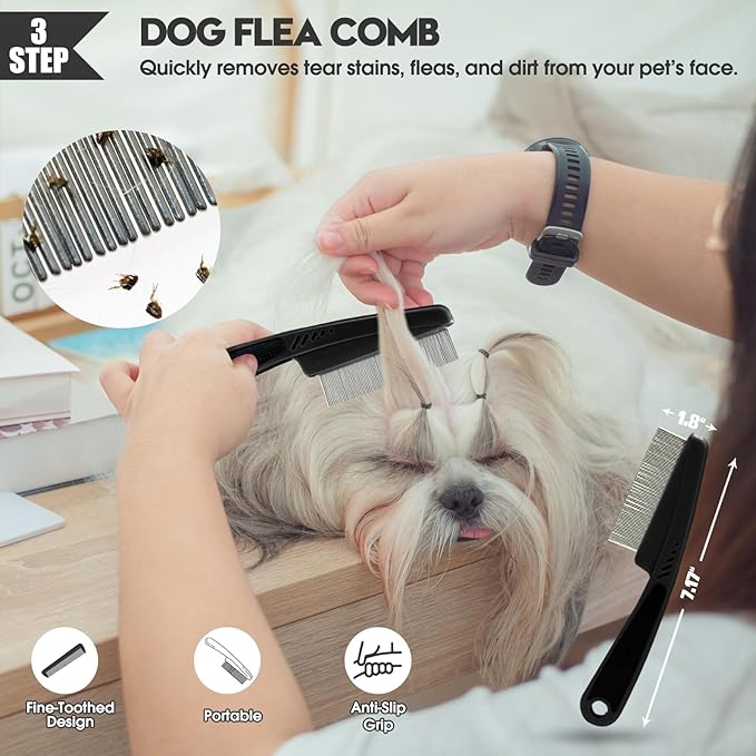 Dog Slicker Brush for Dogs Grooming Kit 4PCS | Large Dog Brush for Goldendoodles Poodles Doodles | Long Pin Haired Brush | Poodle Brushes and Comb (Black)