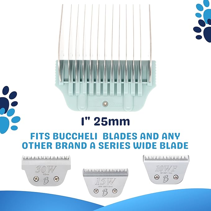 25MM 1" Cut Wide Clipper Guard Attachment Fits for A5 type Blade | Stainless Steel Blade for Professional Groomers and Stylist | Snap-On/Off Design