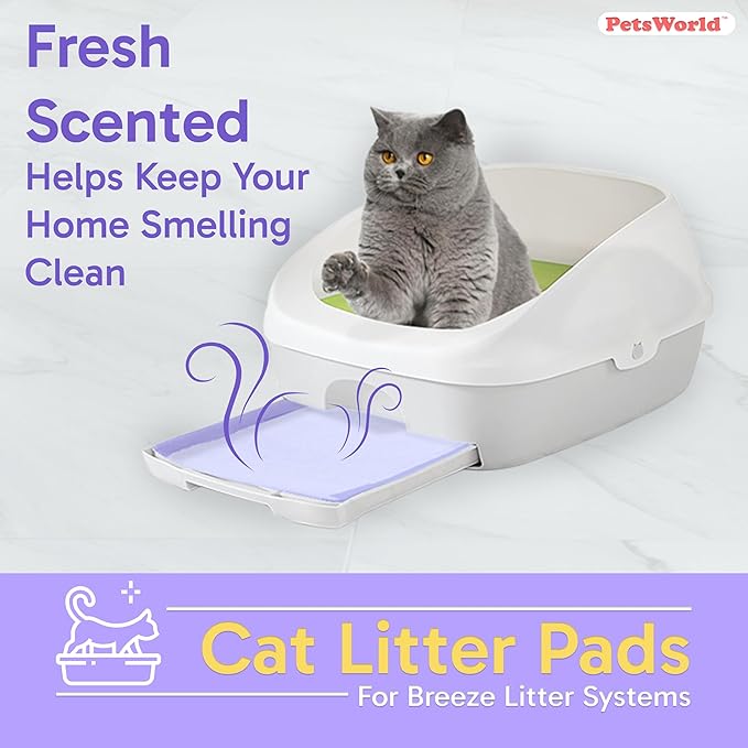 PETSWORLD Fresh Scented Cat Pads Refills for Tidy Cats Breeze Litter System 50 Pads for Cat Litter Box, 16.9x11.4 Inch