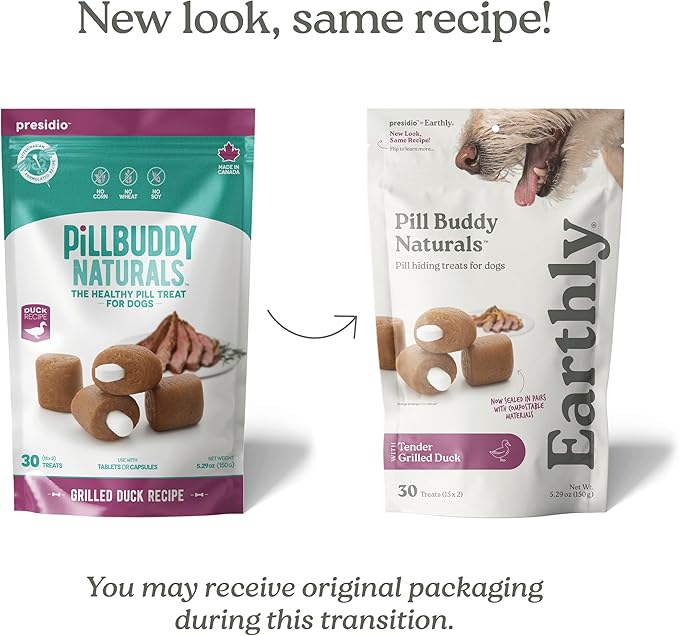 Presidio Pill Buddy Naturals - Duck (Chicken-Free) Pill Hiding Treats for Dogs - Pill Pocket for Any Size Medication - 30 Servings