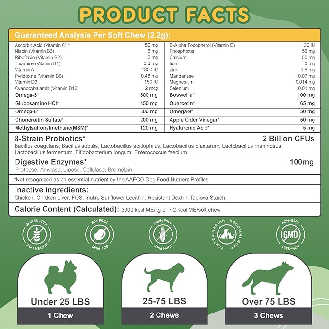 NATURE TARGET Multivitamin for Dogs - with MSM & Glucosamine, Omegas 3 & 6, Probiotics for Digestive Health, Joint Support, Skin & Coat, Immune System & Overall Health 120 Soft Chews