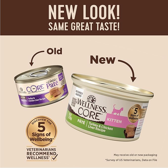 Wellness CORE Pate Kitten Wet Cat Food, Natural, Protein-Rich, Grain Free, 3 Ounce, 12 Pack (Turkey & Chicken Liver)
