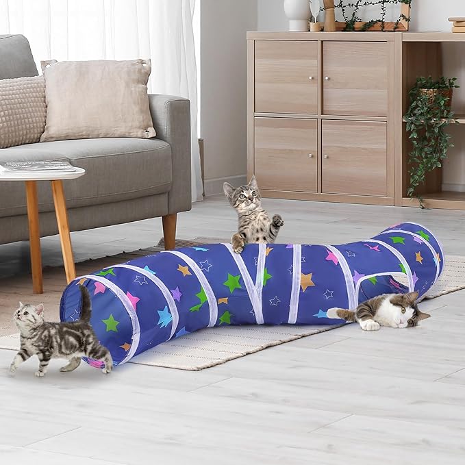 Glittme Cat Tunnel, Cat Tunnels for Indoor Cats, S-Shape Cats Cave with Cat Toys, Foldable Cat Tubes and Tunnels for Cats, Rabbit, Puppy, Guinea Pig