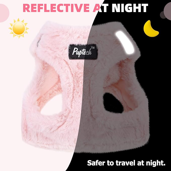 PUPTECK Adjustable Dog Harness Collar and Leash Set Step in No Pull Pet Harness for Small Medium Dogs Puppy and Cats Outdoor Walking Running, Soft Mesh Padded Reflective Vest Harnesses, Plush Pink S