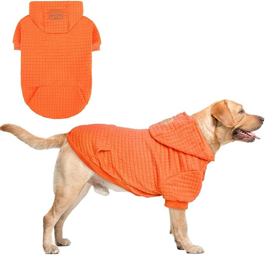 BEAUTYZOO Medium Dog Hoodie Sweater with Pockets, Dog Clothes for Small Medium Dogs Boy Girl, Waffle-Like Laminated Cotton Pet Coats with Hat and Leash Hole, Orange XL