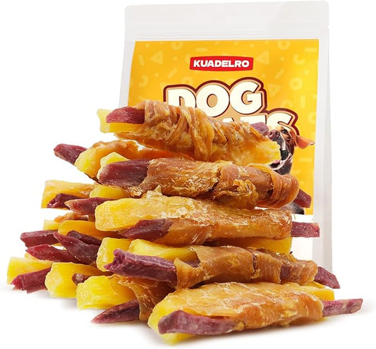Chicken Wrapped Double Sweet Potato Dog Treats, Real Chicken Jerky Training Treats High Protein Dog Soft Chews for Small Medium Large Dogs 10.58oz/ 12-15Pcs