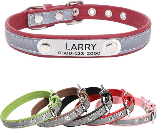 Yonsbox Personalized Reflective Dog & Cat Collar with Silent ID Tag, Custom Engraved Pet Name & Phone Number, Ultra Soft Microfiber, No-Jingle Safety Collar for Small Medium Large Dogs