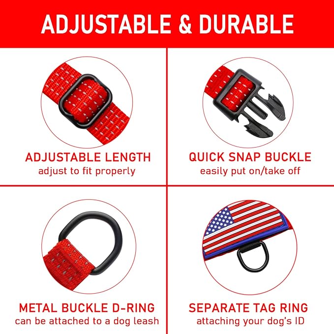 Martingale Collar for Training Dogs. Adjustable Reflective Collars with Buckle-USA Flag- NO Pull-Prevents Slipping Out, for Medium Large XL Dogs. Helps with Strong pullers (L, red)